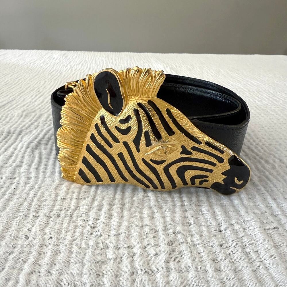 Dotty Smith Belt Size 28 - 32 Genuine Snake Belt Large Zebra Head Buckle - Picture 2 of 12